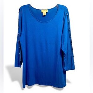 Peck & Peck Blue Blouse with Peekaboo Button Sleeves